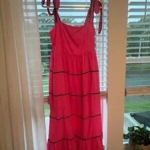 Vibrant Pink Maxi Dress with Black Accents